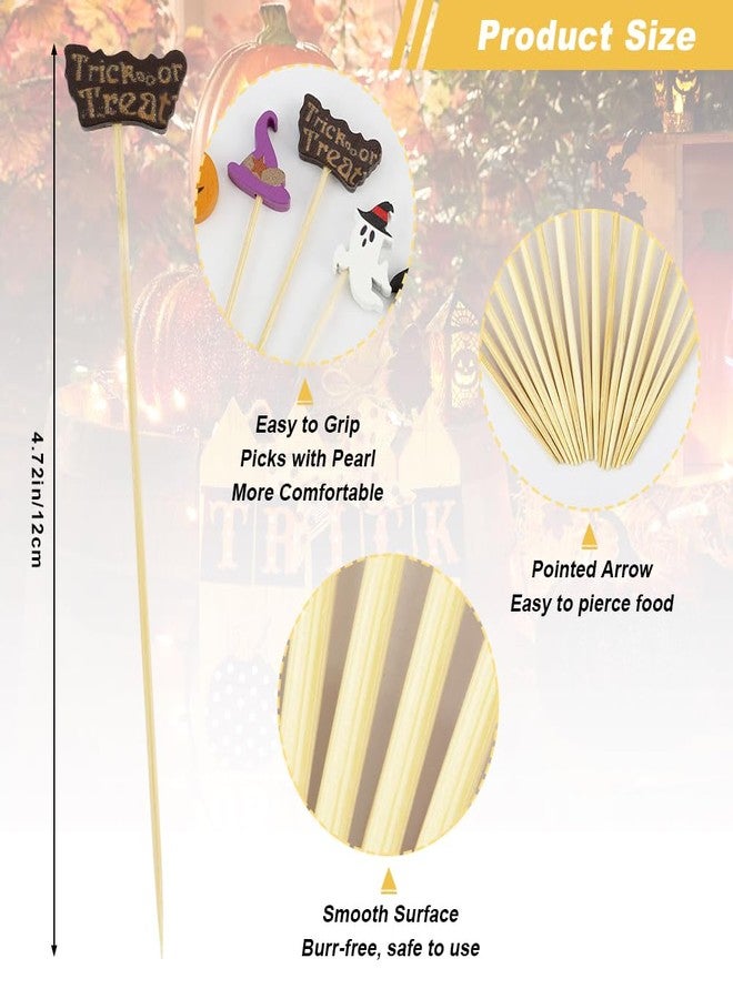 Cidenbio Cocktail Picks 100PCS 4.7 Inch Toothpicks for Appetizers Halloween Cocktail Picks for Dinks Appetizers Fruit Kabobs Charcuterie Boards Accessories Halloween Party Supplies (trick or treat) - Image 2